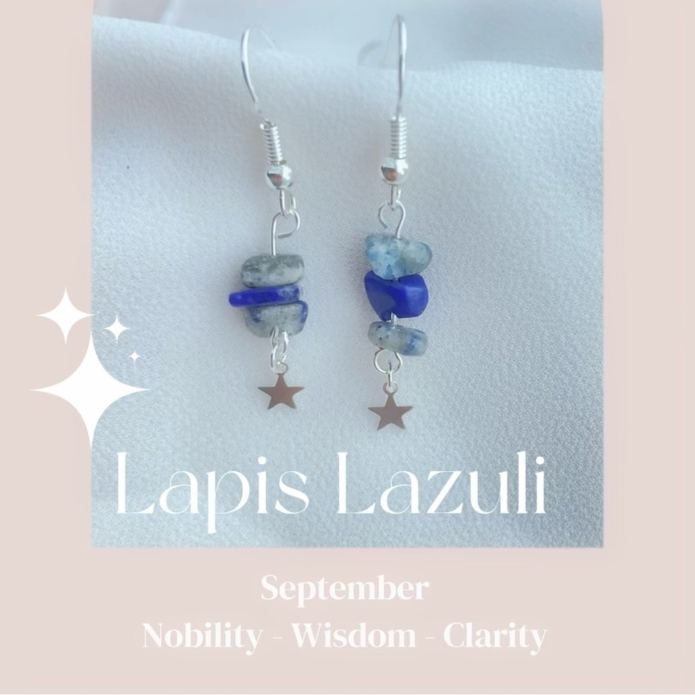 Lapis lazuli natural gem atone 925 sterling silver dangle earring